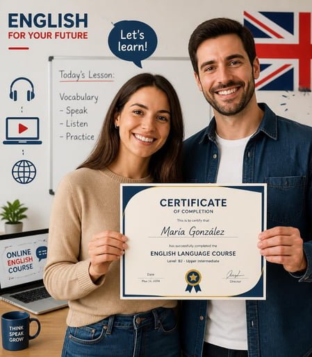 Estudiantes de inglés con certificado